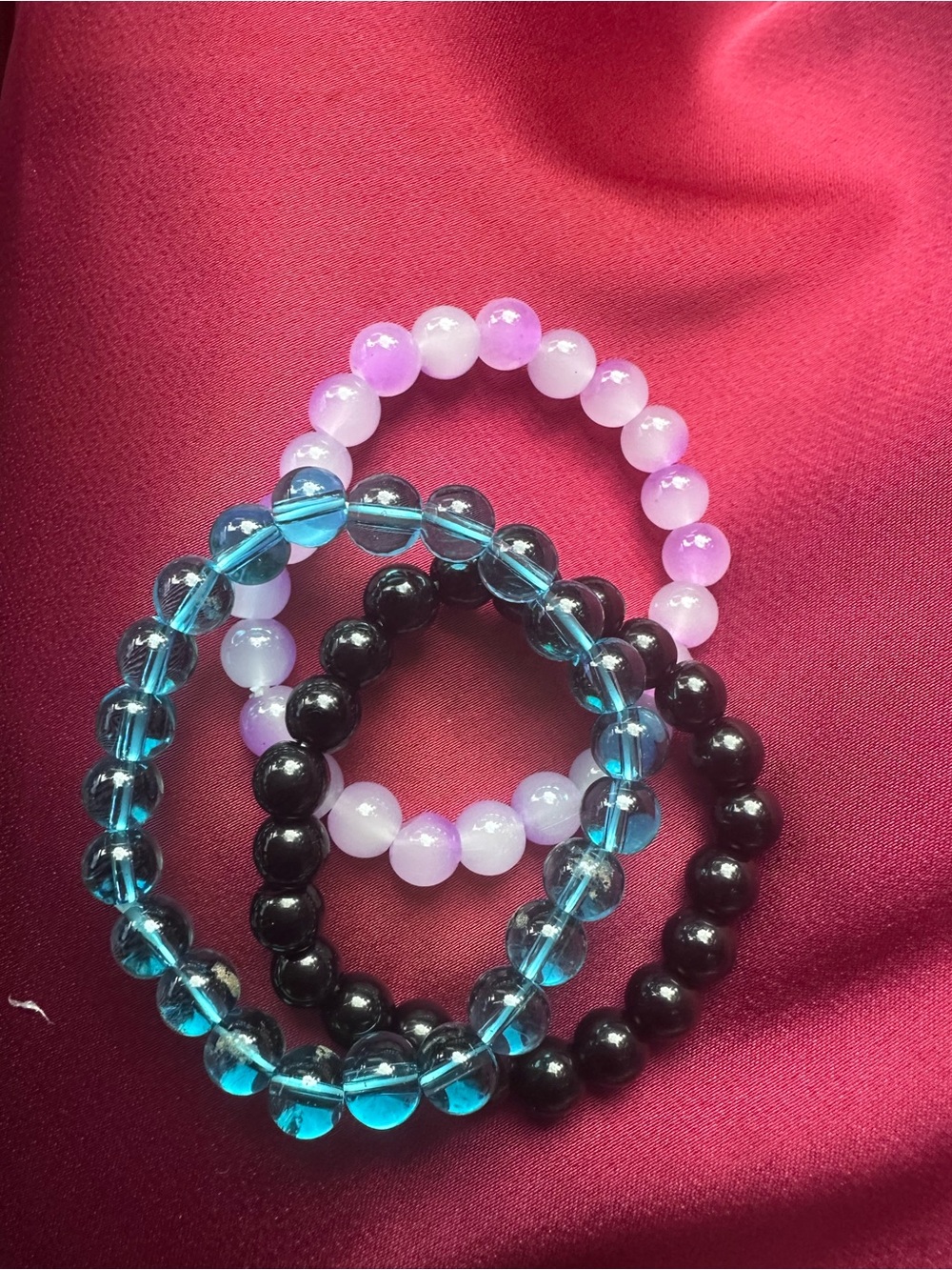 Beaded Stretch Bracelet Set - Pink, Blue, Black -